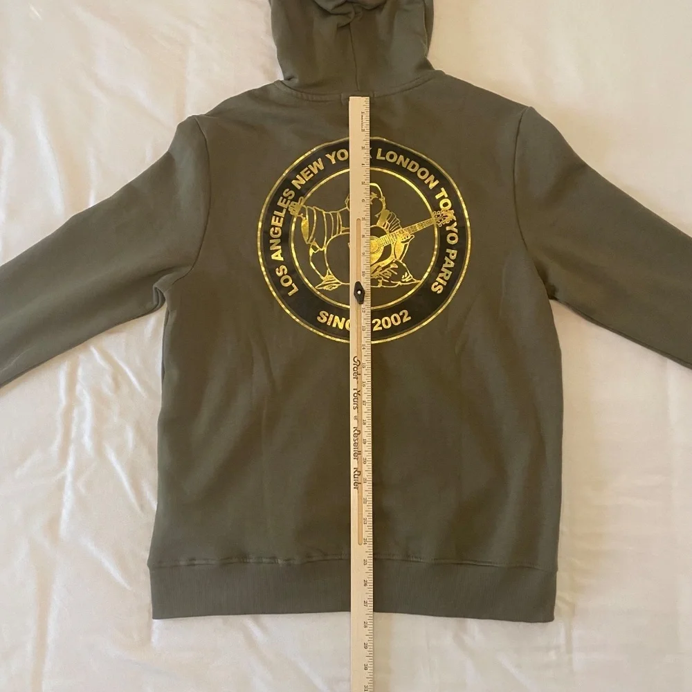 NWT True Religion‎ City Buddha Zip Up Hoodie Jacket Olive Green & Gold- Large
